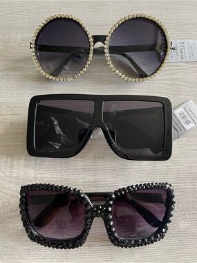3 Pair of Women’s Black Fashion Sunglasses with Rhinestone Accents